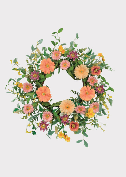 Colorful Artificial Gerbera Daisy Flower Wreath - 24"