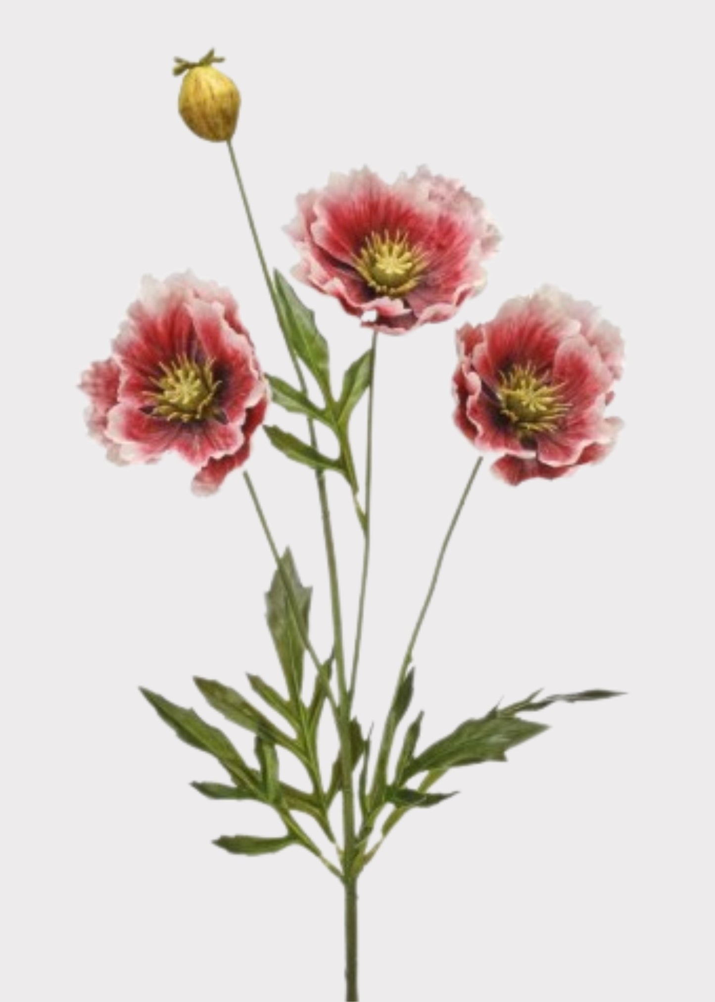 Artificial Poppy Flower Spray in Dark Pink Cream - 27"