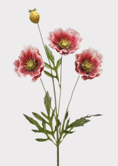 Artificial Poppy Flower Spray in Dark Pink Cream - 27"