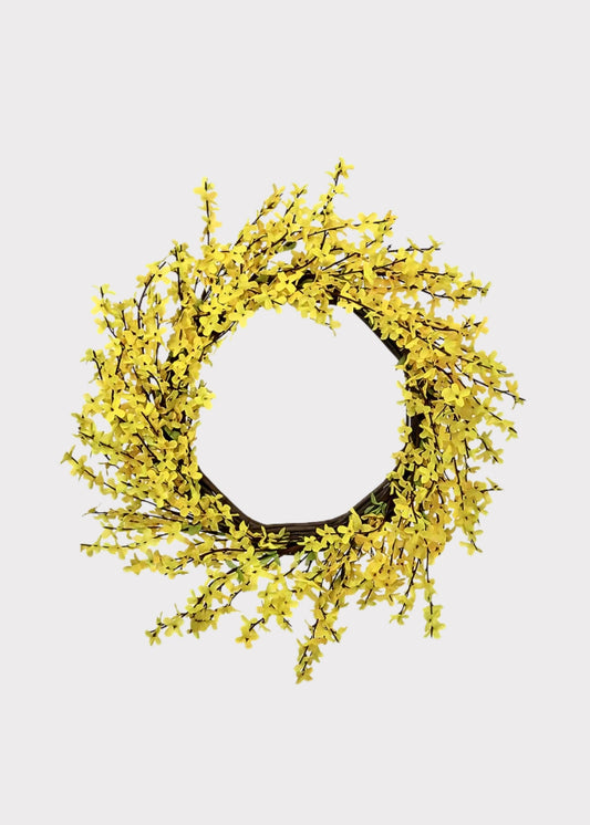 Yellow Forsythia Fake Spring Flower Wreath - 22"