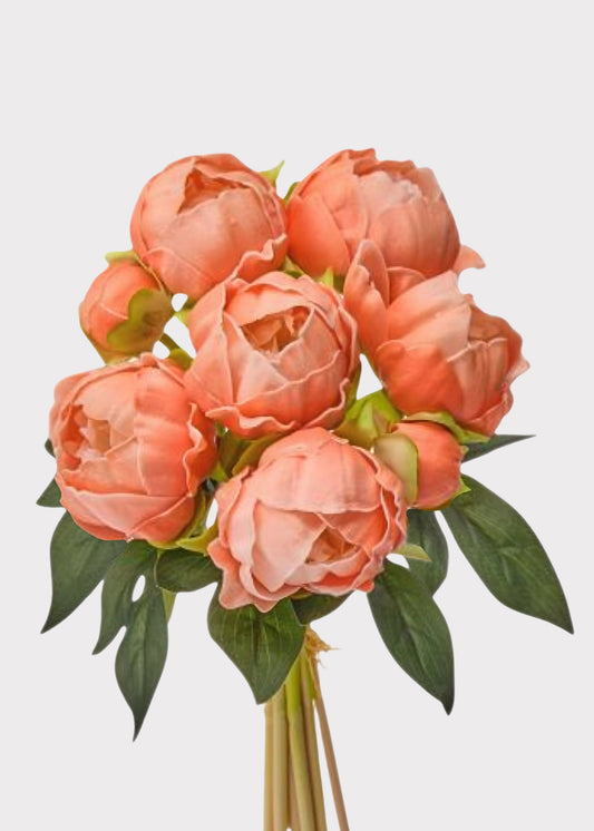 Peach Peony Real Touch Flower Bundle of 8 - 11"