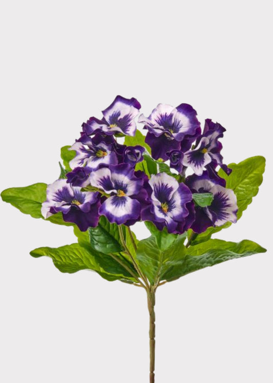 UV Treated Fake Indoor/Outdoor Flowers Purple Pansy Bush - 10.5"