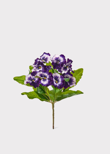 UV Treated Fake Indoor/Outdoor Flowers Purple Pansy Bush - 10.5"
