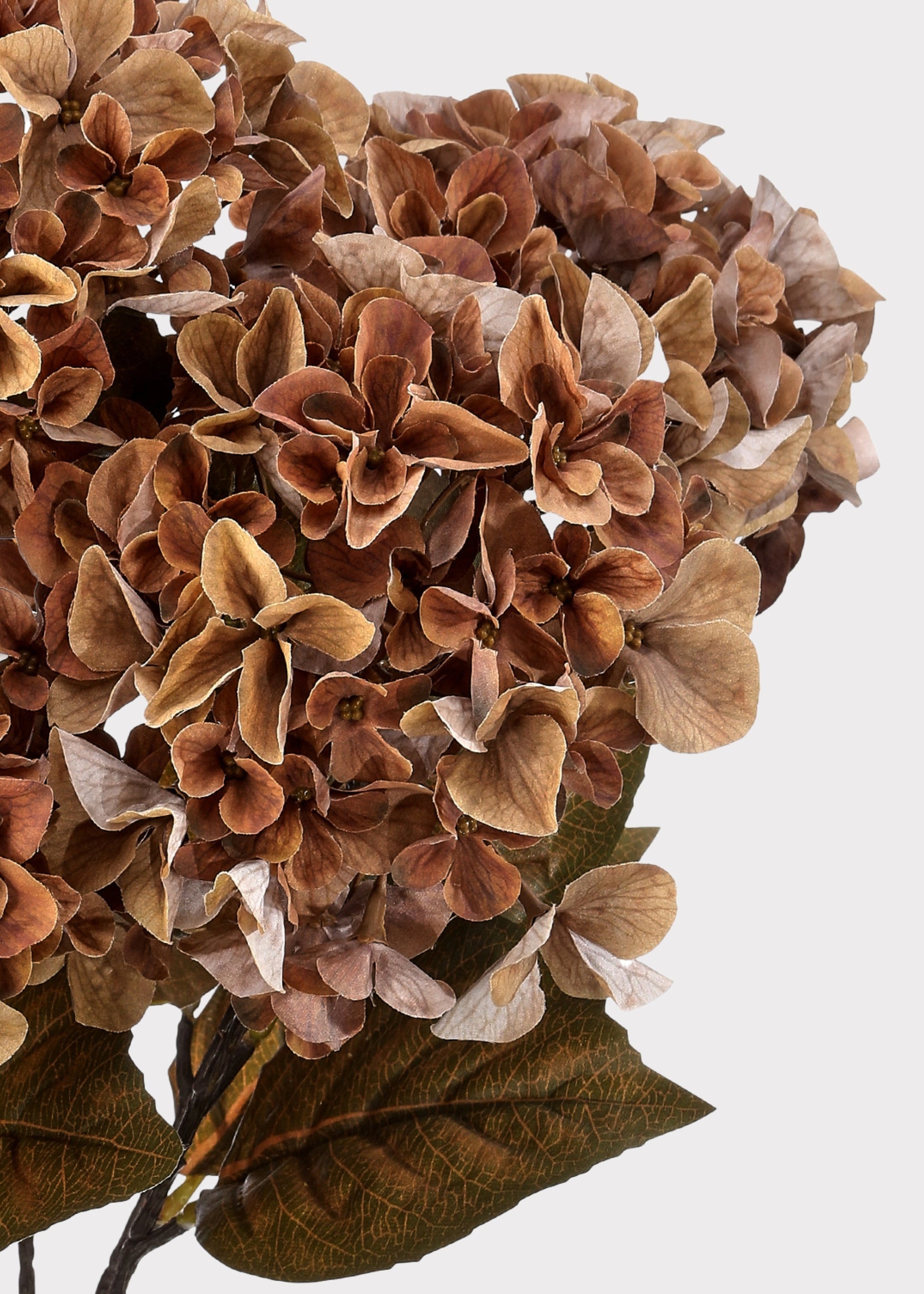 Mixed Autumn Brown Artificial Hydrangea Bush - 22"