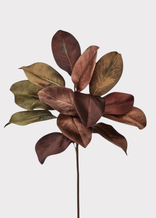 Autumn Burgundy Brown Fake Magnolia Leaf Pick - 18"