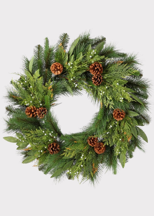 Artificial Juniper and Cedar Winter Wreath with Cones - 30"