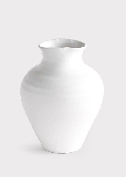 Handmade Terra Cotta Vase in Matte White Glaze - 14"