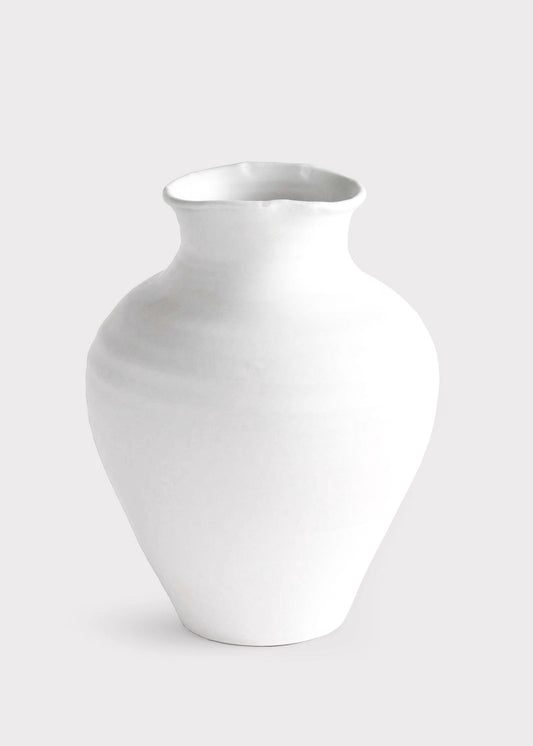 Handmade Terra Cotta Vase in Matte White Glaze - 14"
