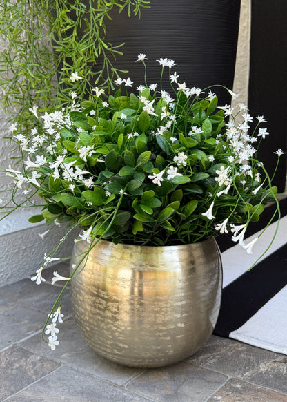 UV Treated Outdoor Fake Boxwood and Baby's Breath Potted Plant - 17"