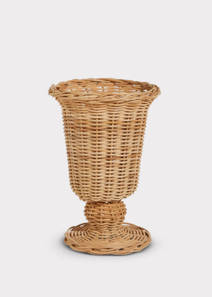 Woven Wicker Footed Urn Vase or Planter Pot - 12"