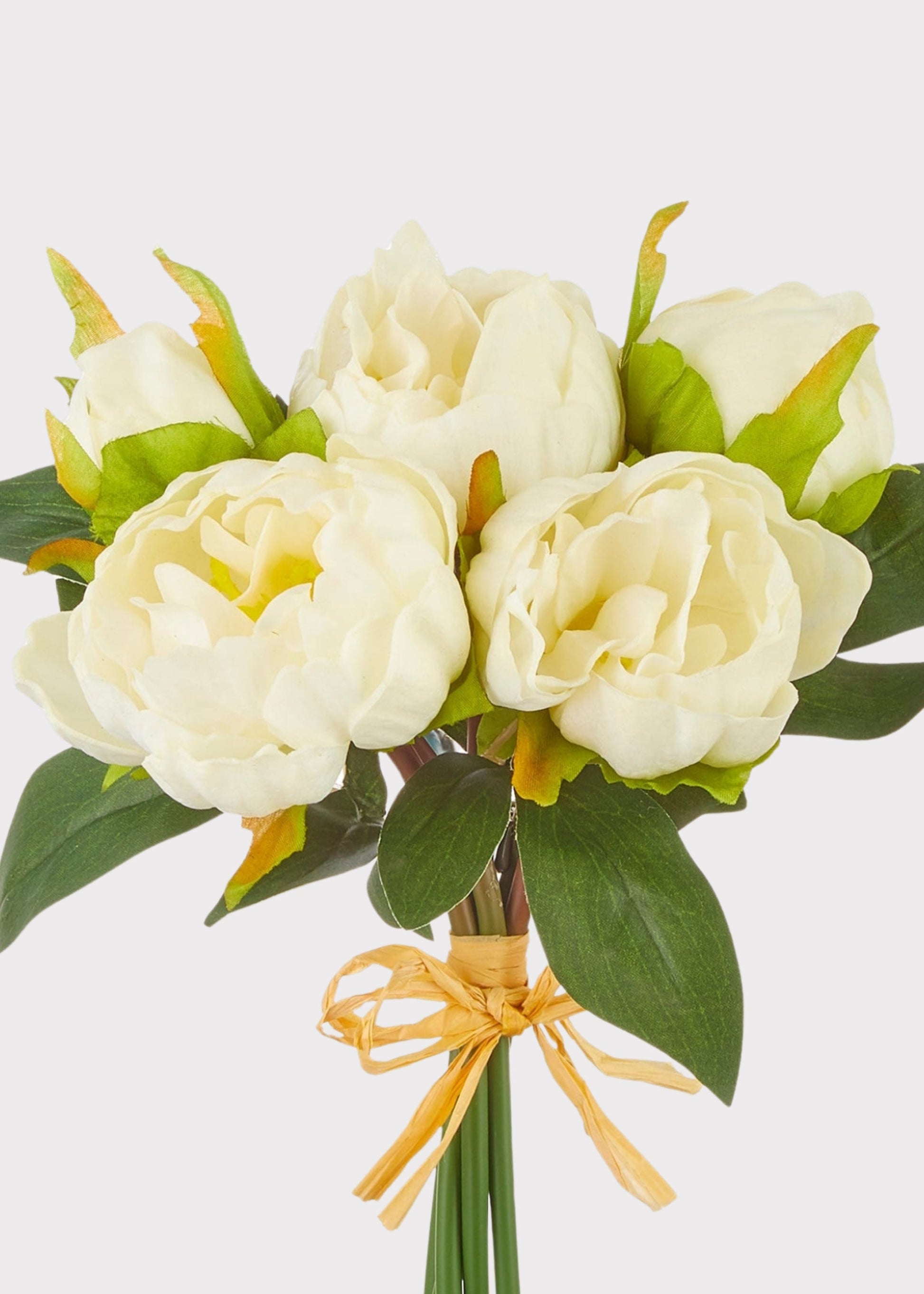Cream White Real Touch Peony Fake Flower Bundle - 10.5"