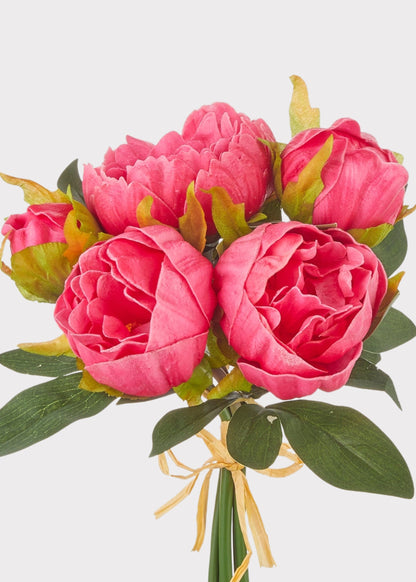Fuchsia Real Touch Peony Fake Flower Bundle - 10.5"