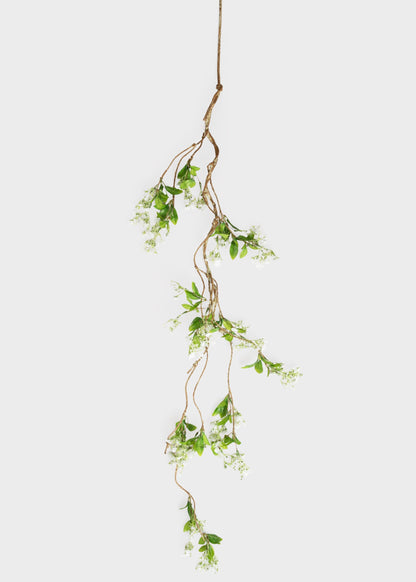 White and Green Fake Blooming Flower Garland - 60"
