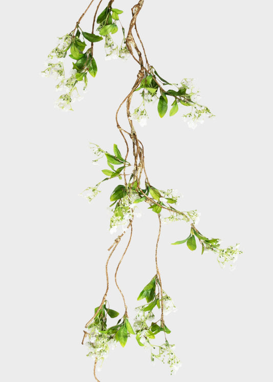 White and Green Fake Blooming Flower Garland - 60"