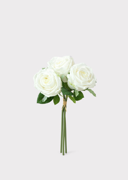Artificial Flower Bundle of White Natural Touch Roses - 11.5"