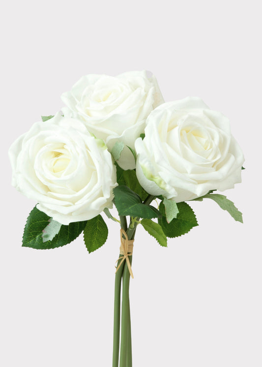 Artificial Flower Bundle of White Natural Touch Roses - 11.5"