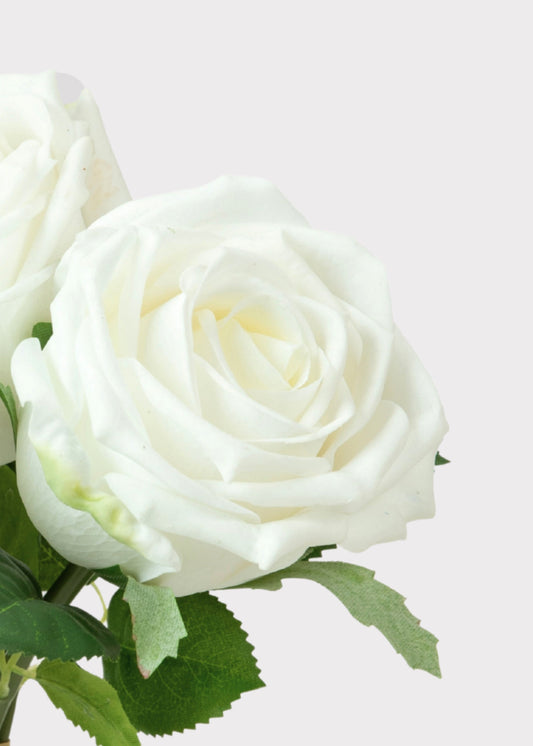 Artificial Flower Bundle of White Natural Touch Roses - 11.5"