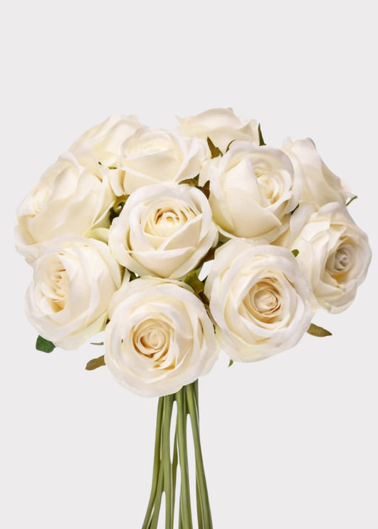 Ivory Fake Rose Flower Bundle of 11 - 12"