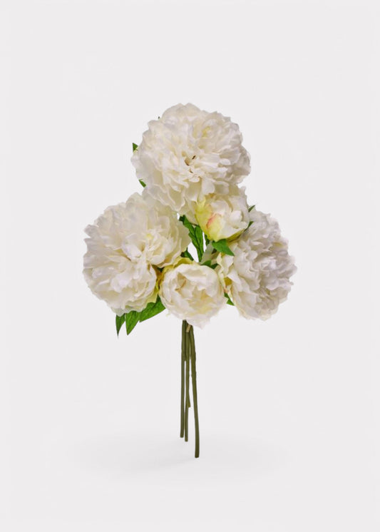 Fake Flower Bundle of 5 Peonies in Cream - 15"