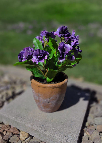 UV Treated Fake Outdoor Flowers Purple Pansy Potted Plant - 12"