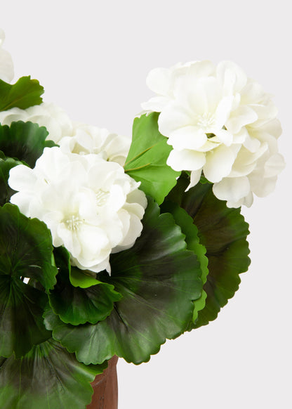 UV Treated Indoor/Outdoor Fake White Geranium Plant in Clay Pot - 16"