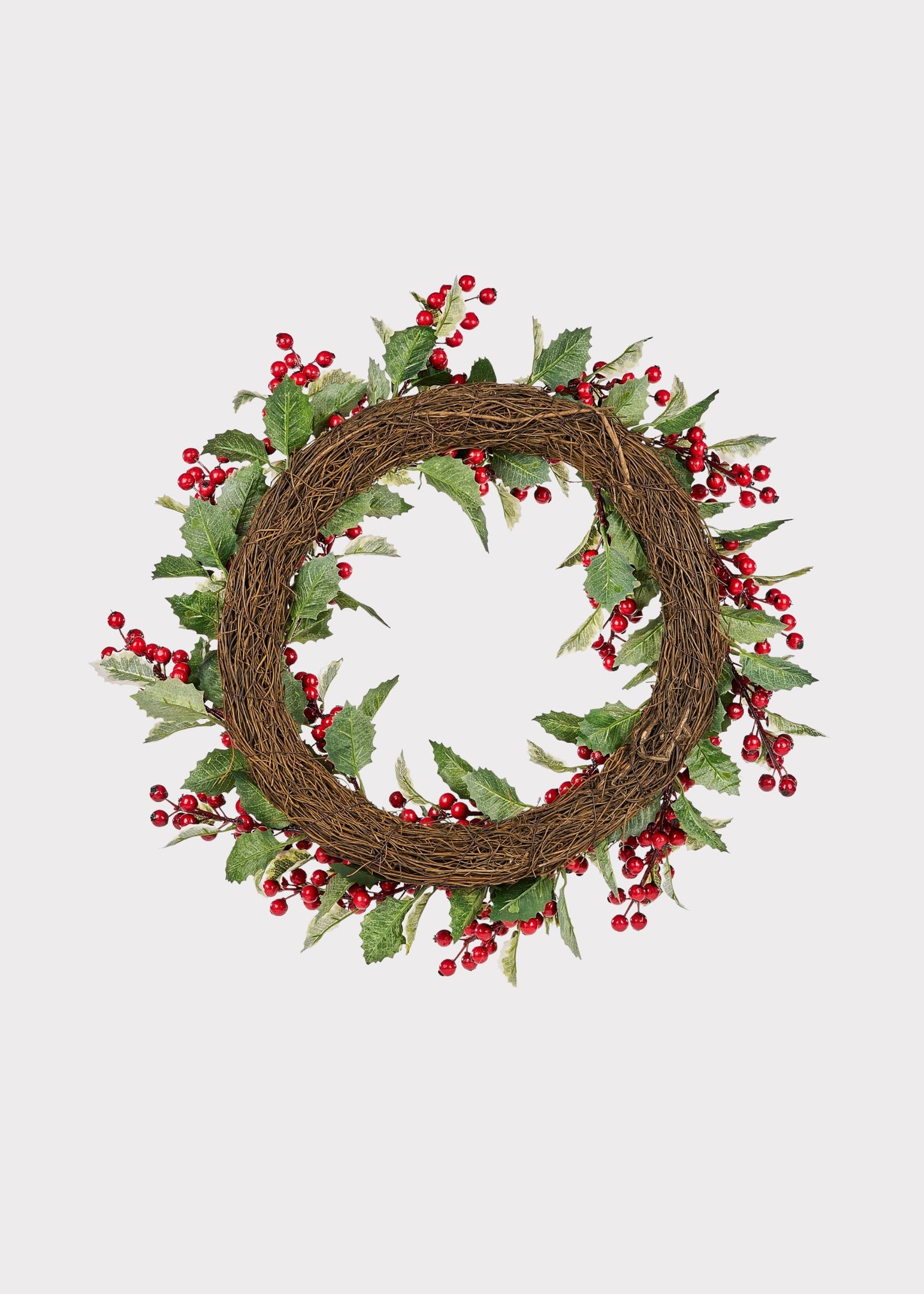 Deluxe Fake Traditional Winter Holly and Berry Wreath - 24"