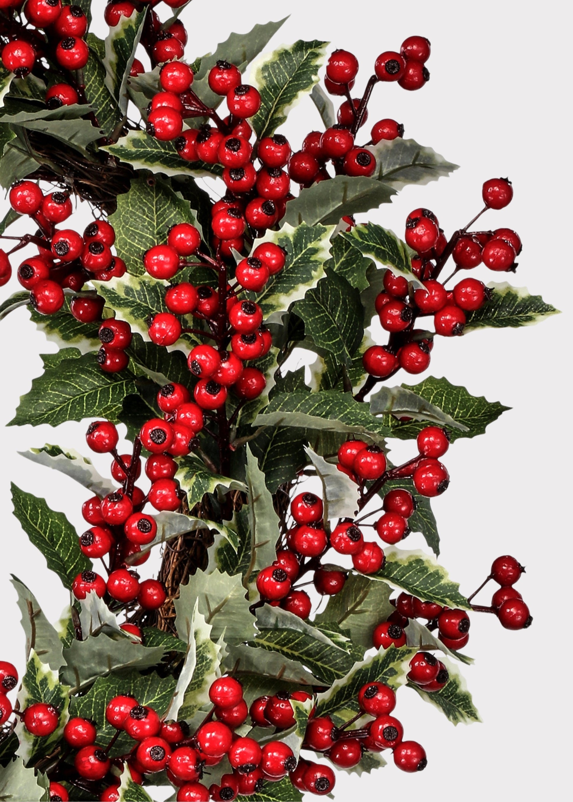 Deluxe Fake Traditional Winter Holly and Berry Wreath - 24"