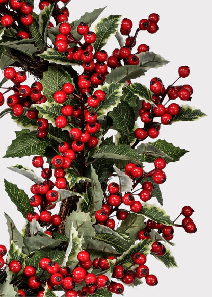 Deluxe Fake Traditional Winter Holly and Berry Wreath - 24"