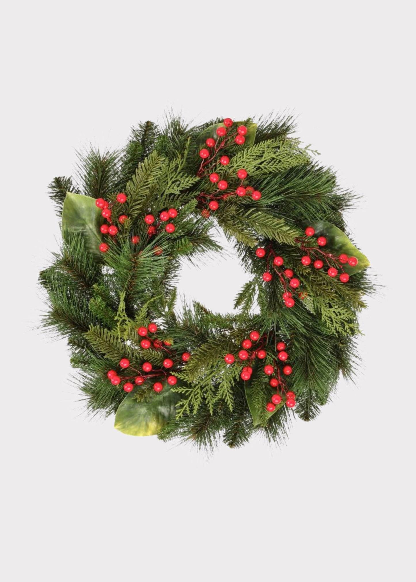 UV Treated Fake Indoor/Outdoor Winter Pine and Berry Wreath - 24"
