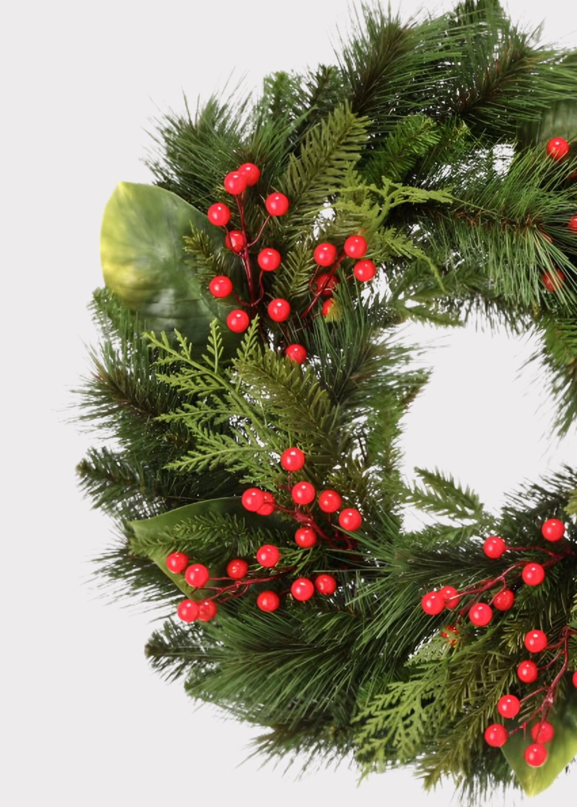 UV Treated Fake Indoor/Outdoor Winter Pine and Berry Wreath - 24"