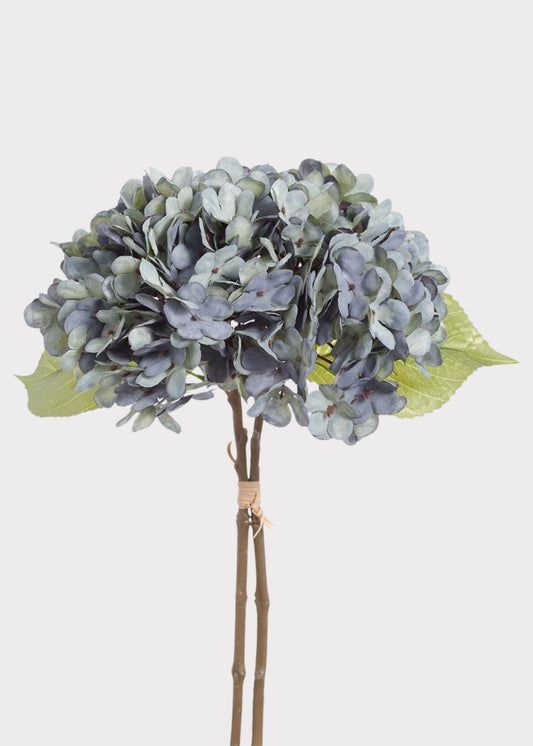 Fake Hydrangea Flower Bundle in Antique Blue - 13.5"
