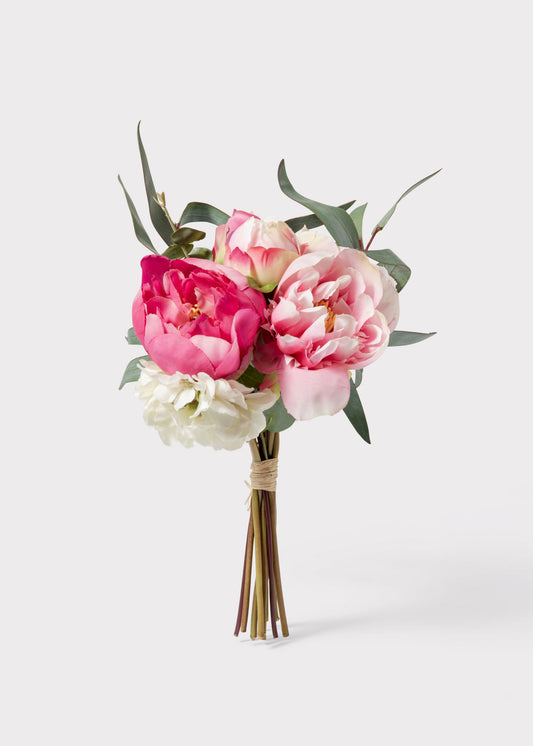 Pink Cream Fake Peony Flower Bouquet - 13"