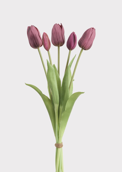 Plum Purple Real Touch Dutch Tulip Spring Flower Bouquet - 16"