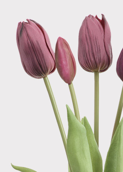 Plum Purple Real Touch Dutch Tulip Spring Flower Bouquet - 16"