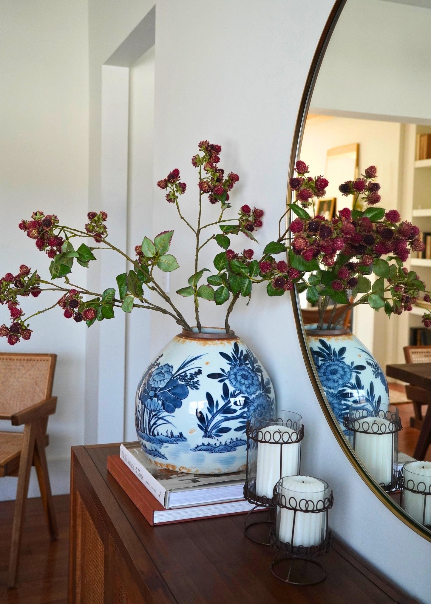 Mauve and Burgundy Fake Raspberry Fruit Branch - 30.5"