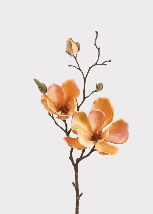 Artificial Magnolia Flower Stem in Yellow Peach - 19"
