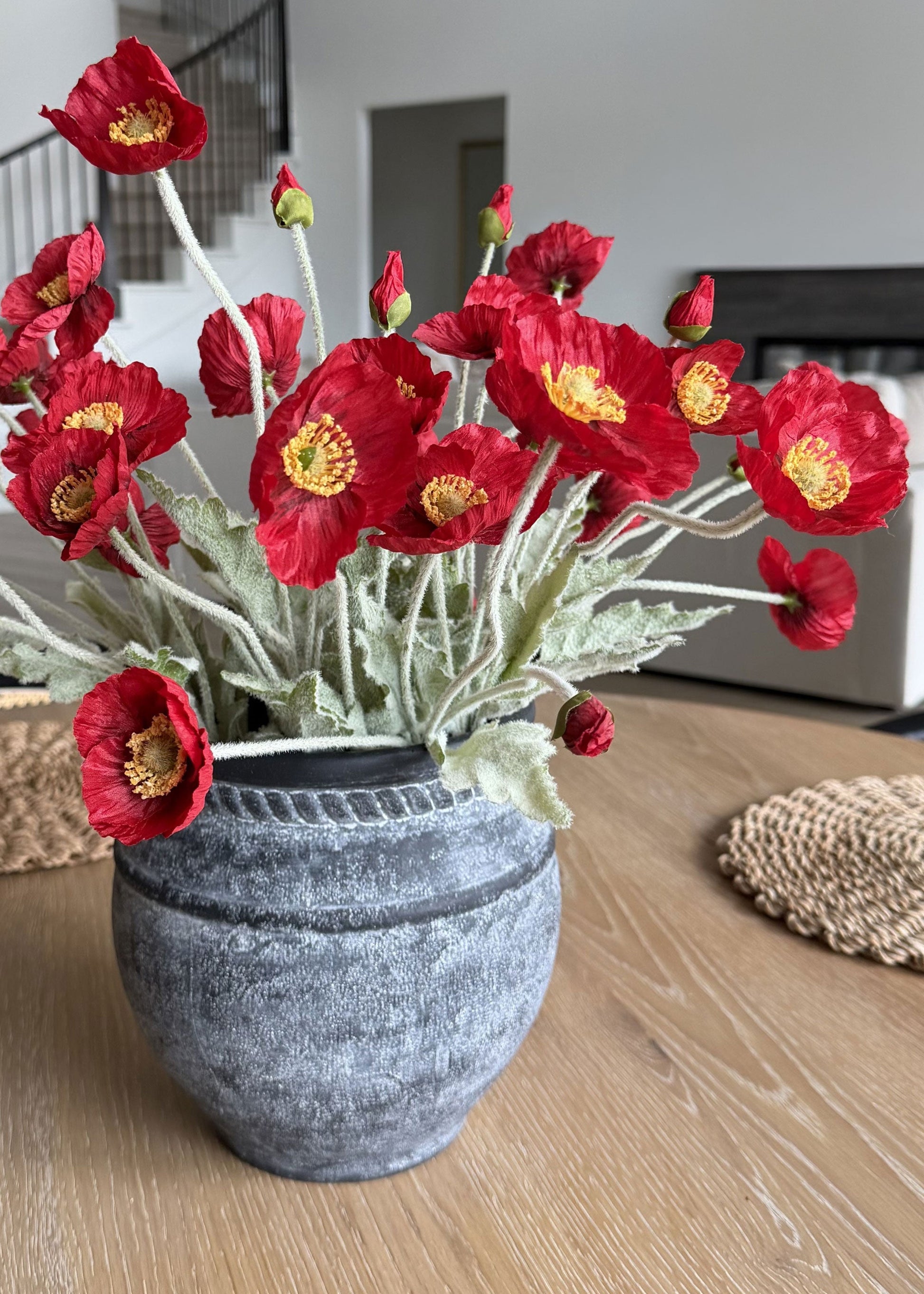 Red Artificial Poppy Flower Spray - 23.5"