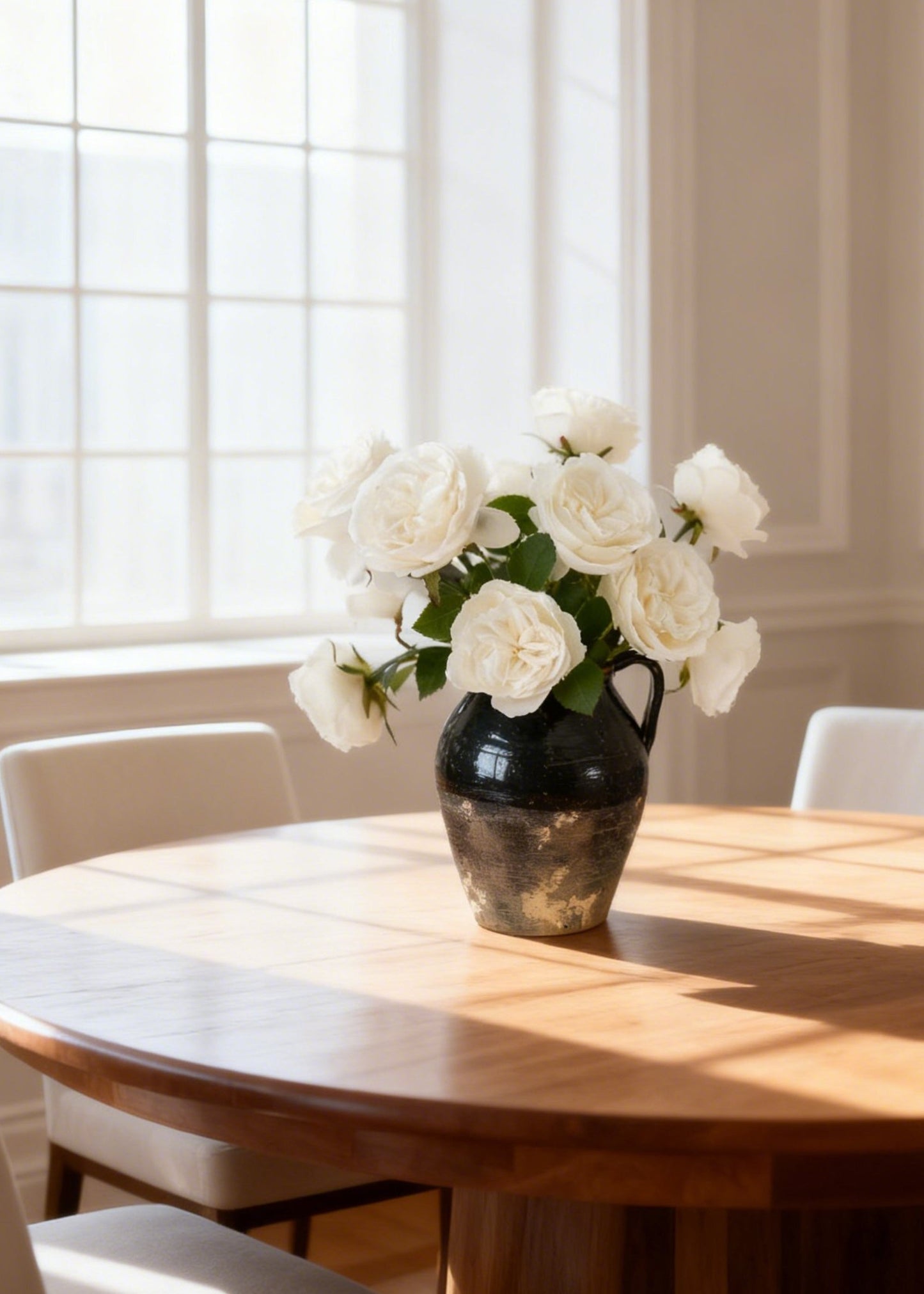 White Fake English Cabbage Rose - 20.5"