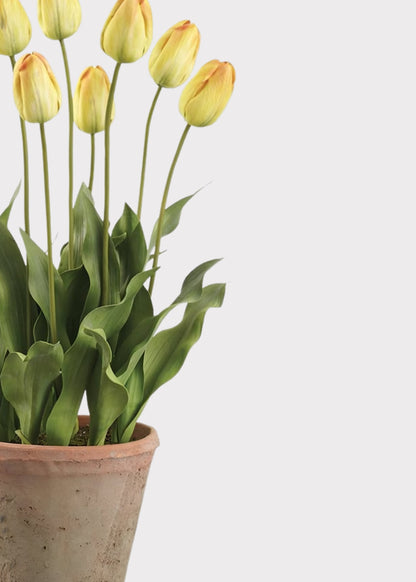 Yellow Artificial Tulip Flower Arrangement in Clay Pot - 27"