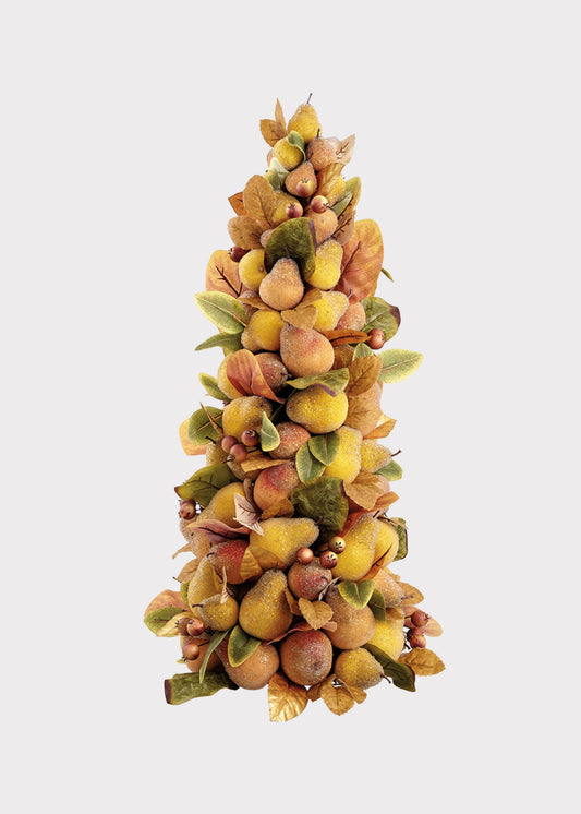 Yellow Beaded Fake Pear Fruit Topiary Holiday Tabletop Decor - 33"