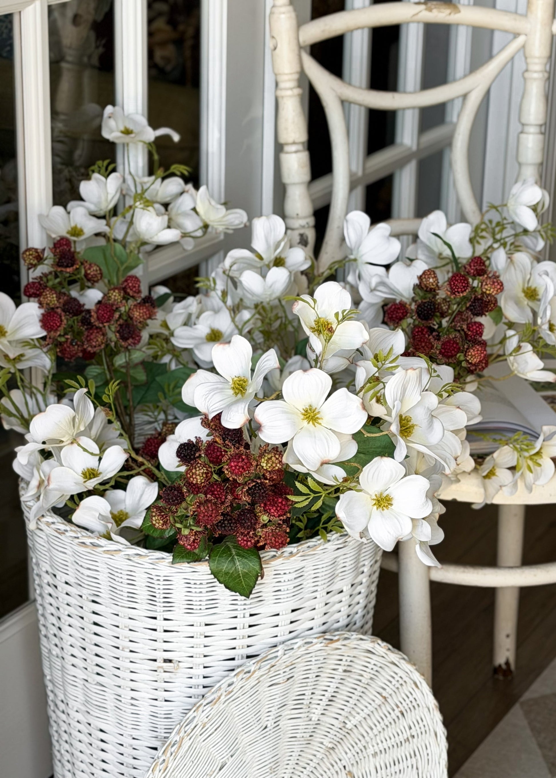 Artificial Blooming Dogwood Flower Branch in White - 44"