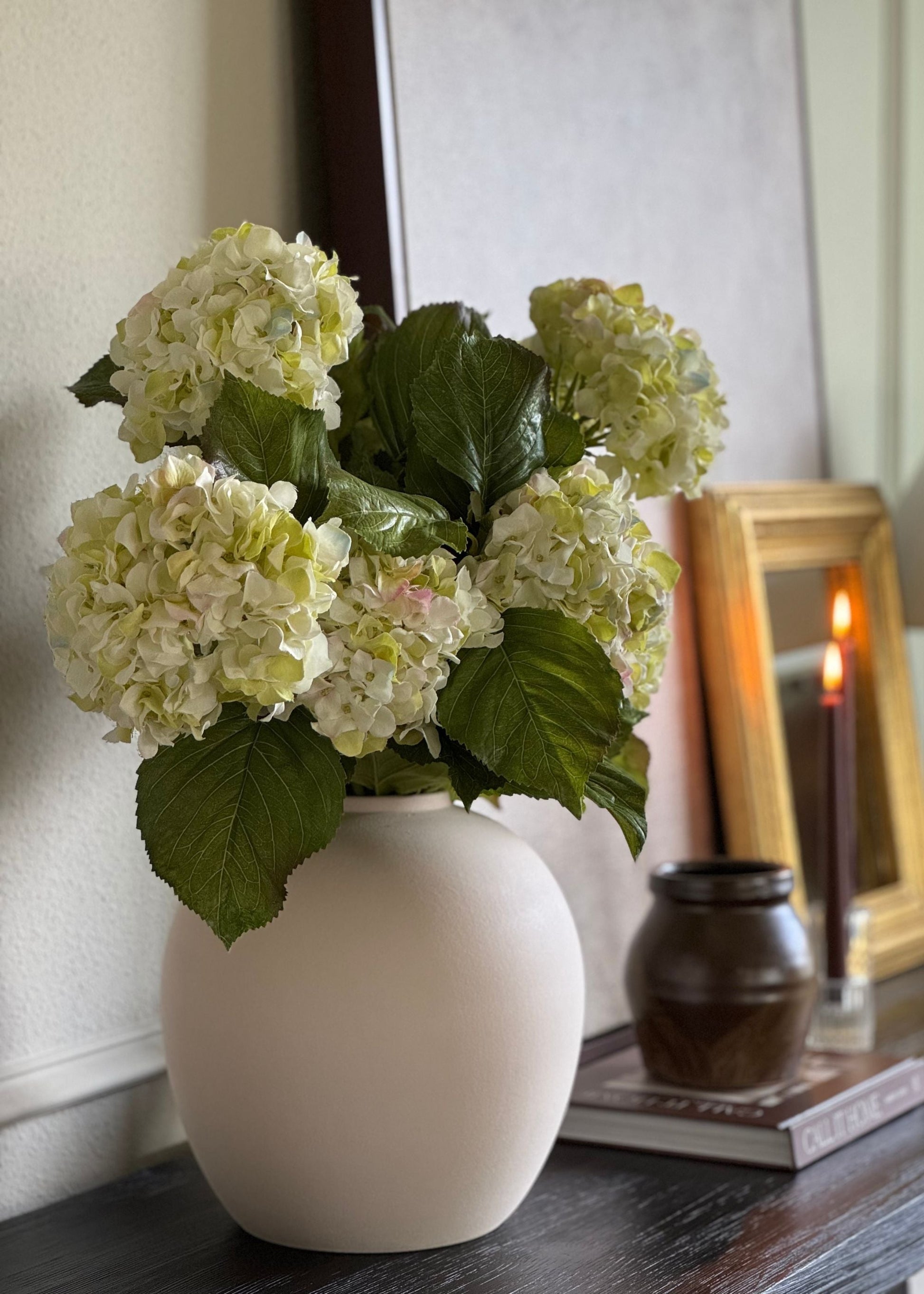 Large Cream Green Hydrangea in Bailey Cream Vase Design