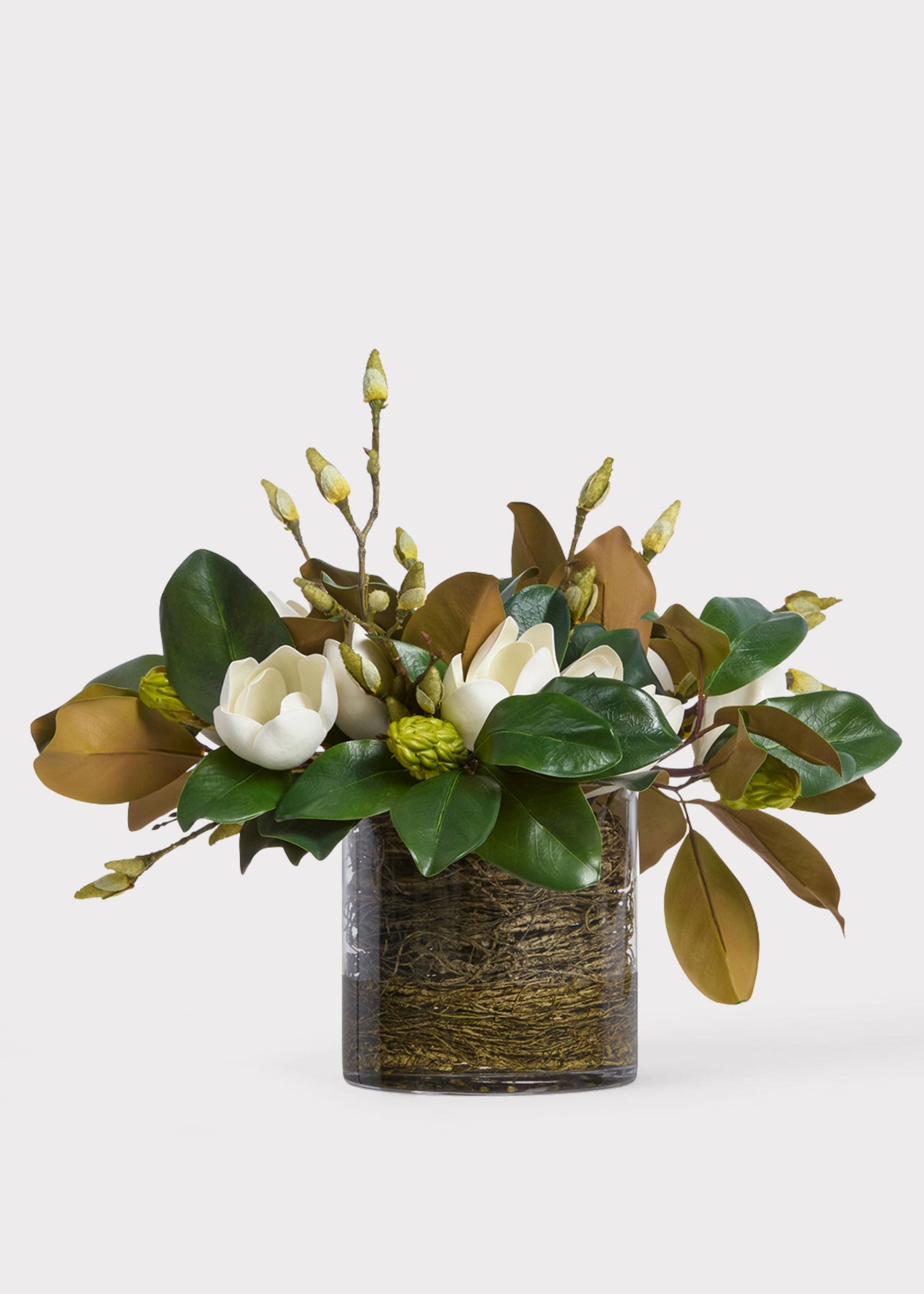White Artificial Magnolia Flower Arrangement in Glass Vase - 19"