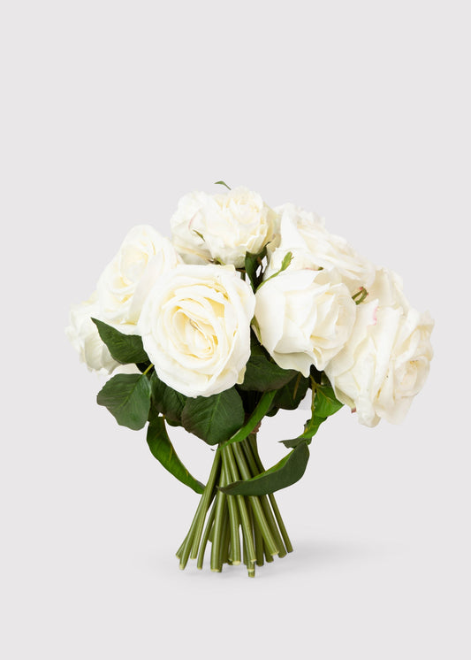 Premium Faux-Ever Rose Bouquet in Cream - 12"