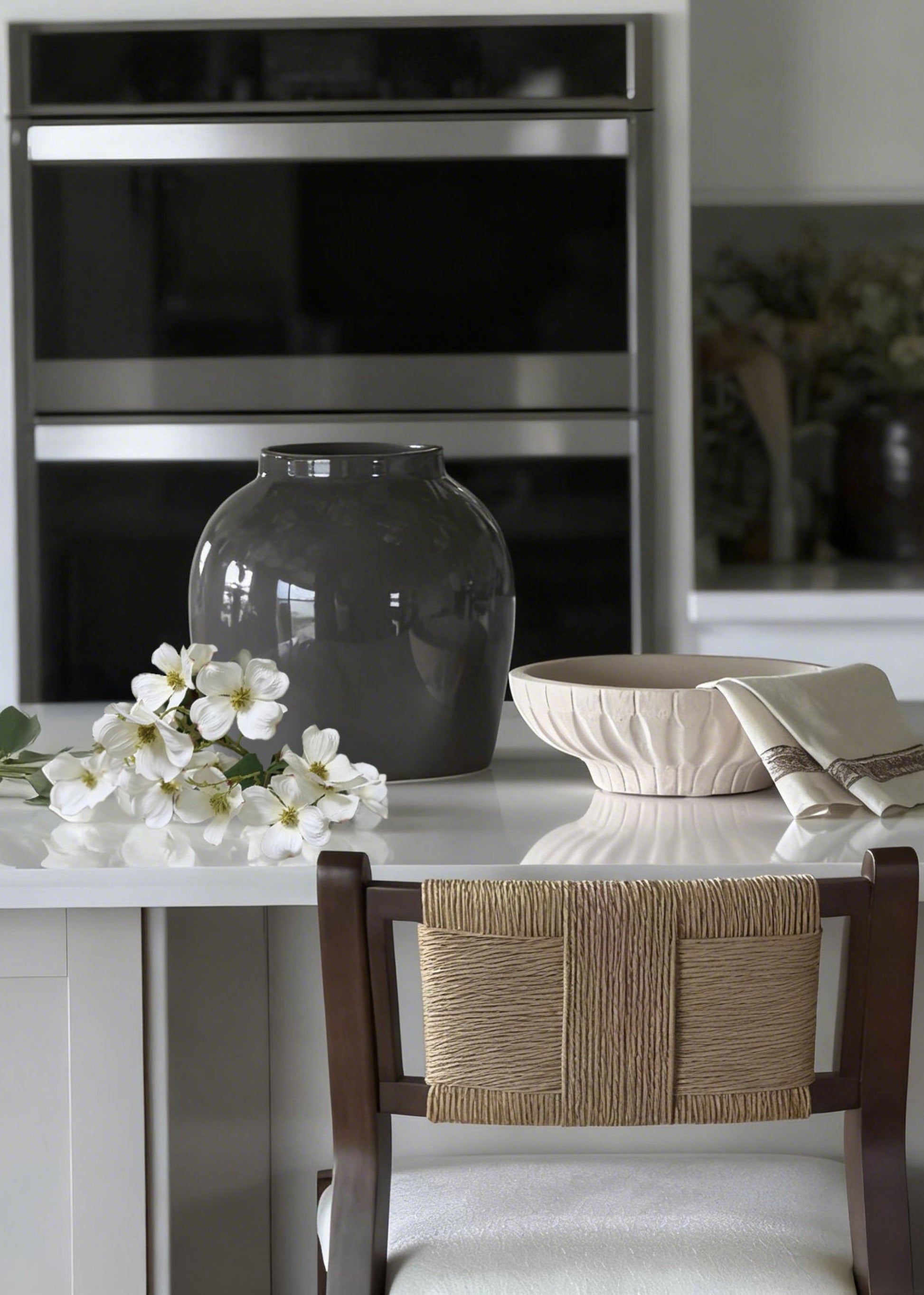 Large White Dogwood Branch and Slate Vase Design