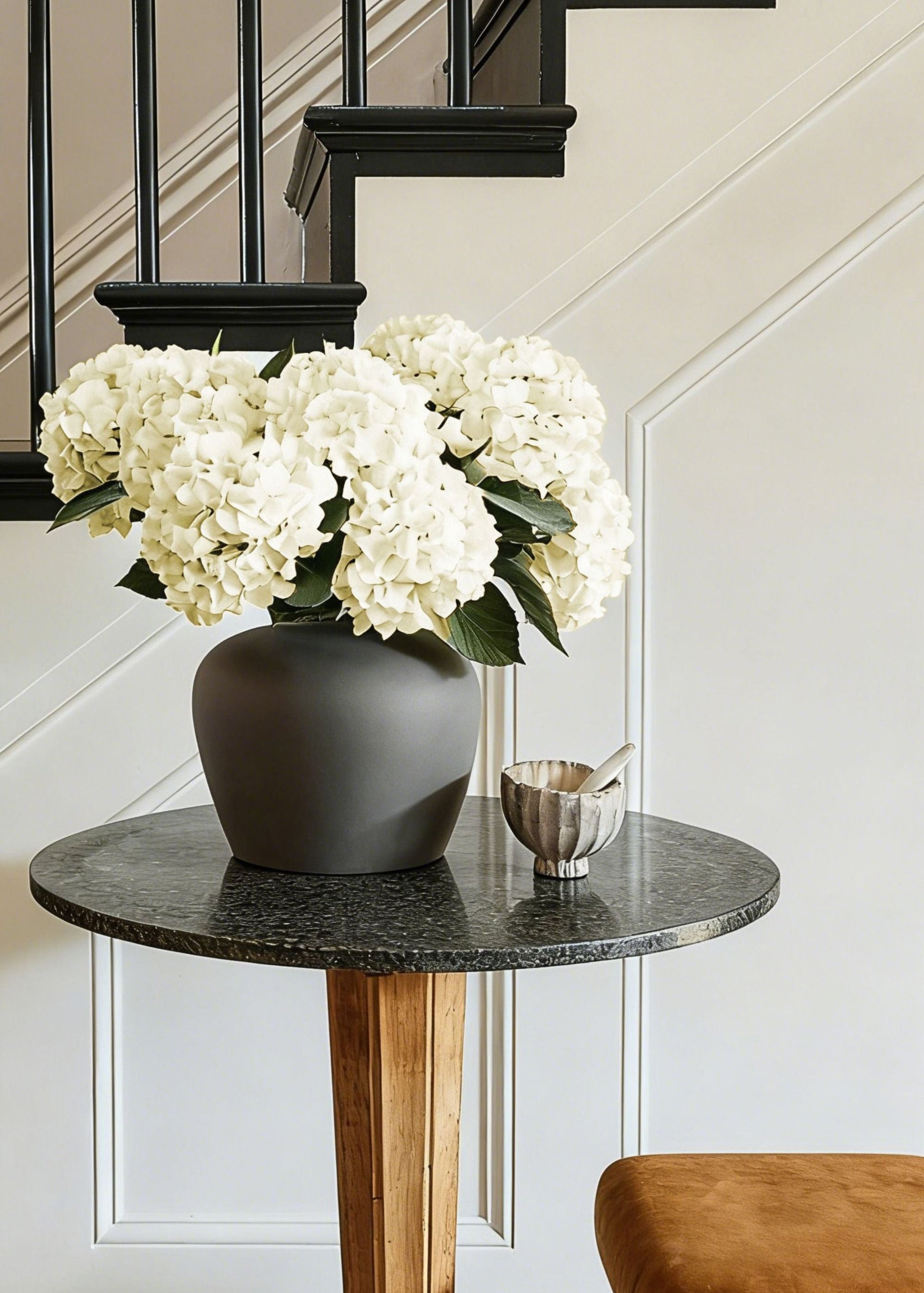 Large Talc White Hydrangea in Smokey Slate Vase Design