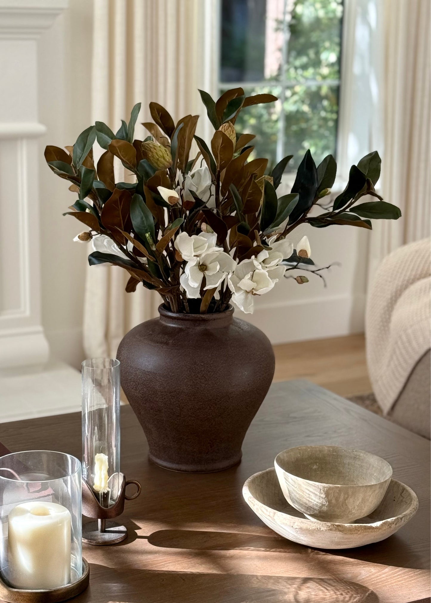 Large Stoneware Table Vase in Warm Brown - 12.5"