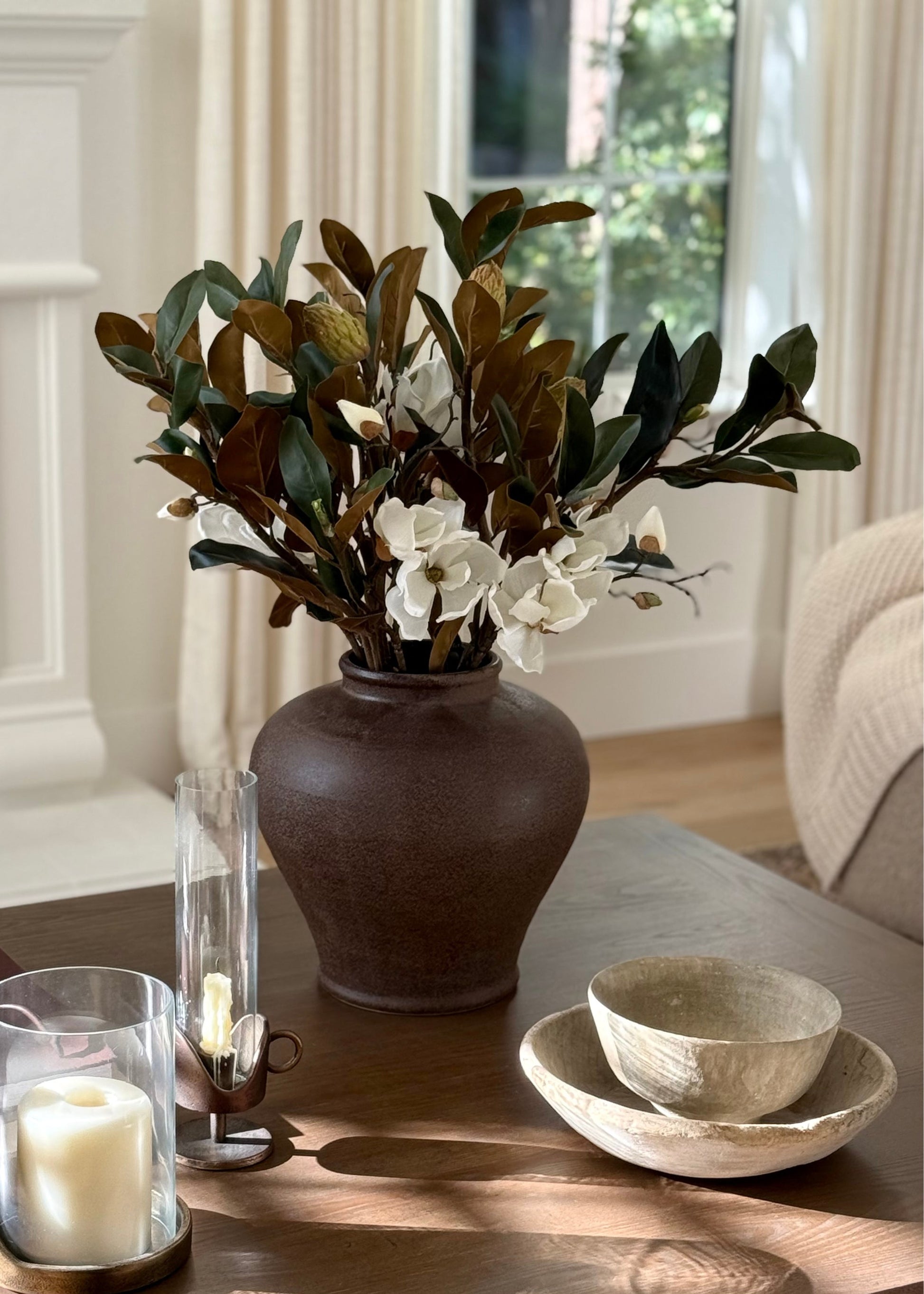 Large Stoneware Table Vase in Warm Brown - 12.5"