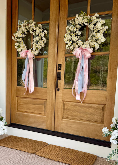 Fake Cherry Blossom Wreath in White - 24"