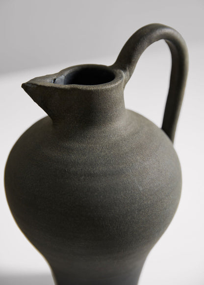Handmade Terra Cotta Pitcher Vase with Handle in Aged Black - 11.75"